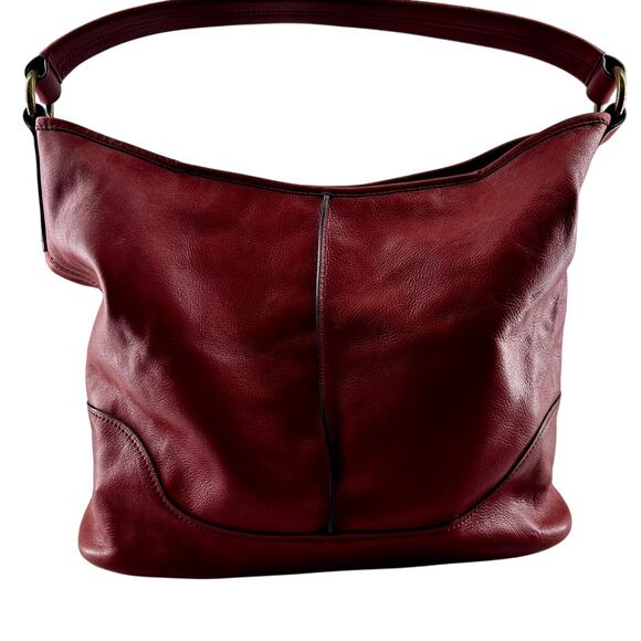 Frye Red Leather Hobo Bag – Slouchy Shoulder Purse with Brass Hardware - Picture 2 of 9